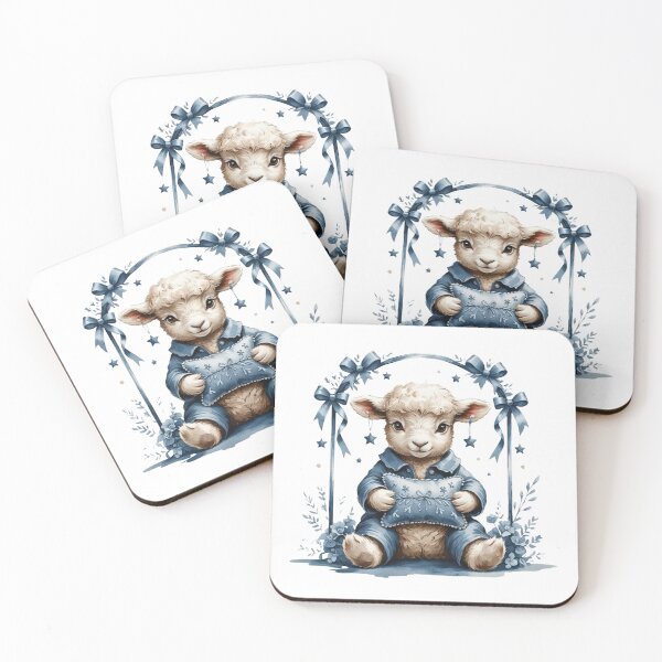 Item preview, Vintage Watercolor Baby Lamb Blue Starry Pillow Nursery Art designed and sold by AQUILAKREO.