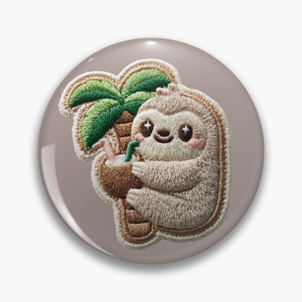 Item preview, Cute Embroidered Sloth with Coconut Drink Patch designed and sold by MegaNovaArt.