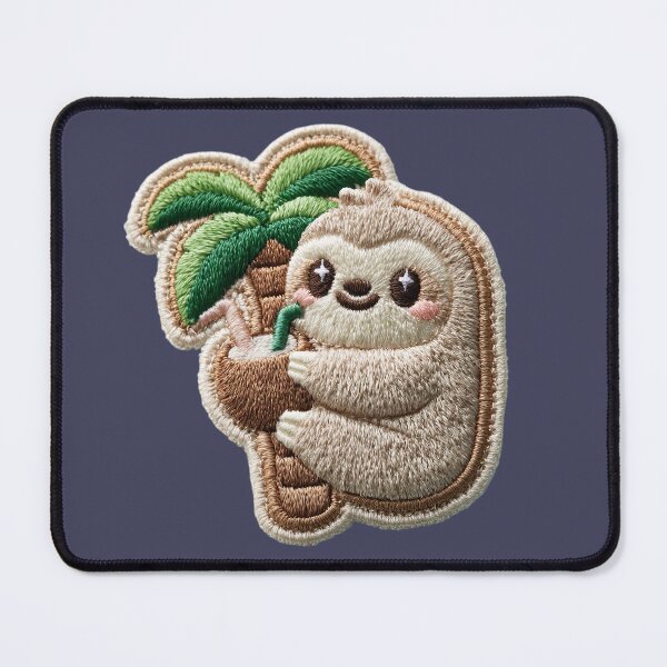 Item preview, Cute Embroidered Sloth with Coconut Drink Patch designed and sold by MegaNovaArt.