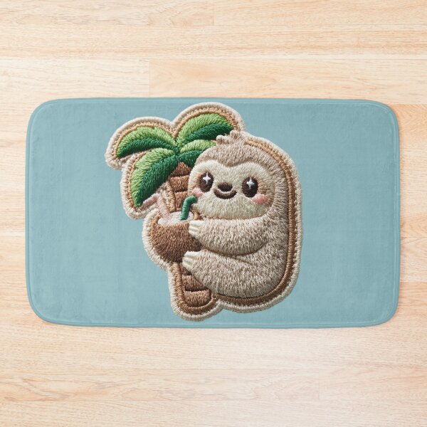 Item preview, Cute Embroidered Sloth with Coconut Drink Patch designed and sold by MegaNovaArt.