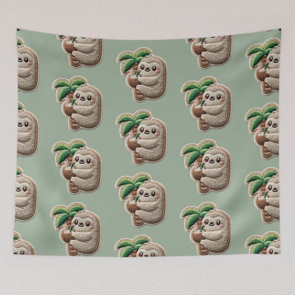 Item preview, Cute Embroidered Sloth with Coconut Drink Patch designed and sold by MegaNovaArt.