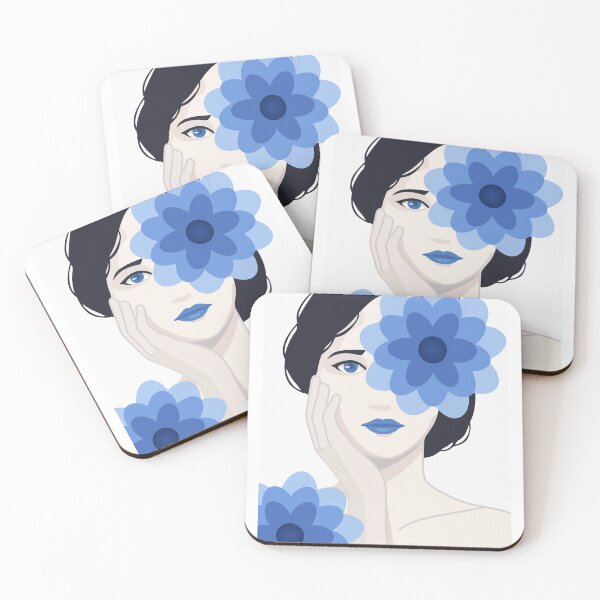Item preview, Minimalist Woman Portrait Art, Blue Floral Decor designed and sold by Studio pod Burom.