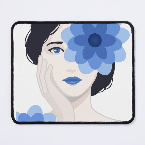 Item preview, Minimalist Woman Portrait Art, Blue Floral Decor designed and sold by Studio pod Burom.