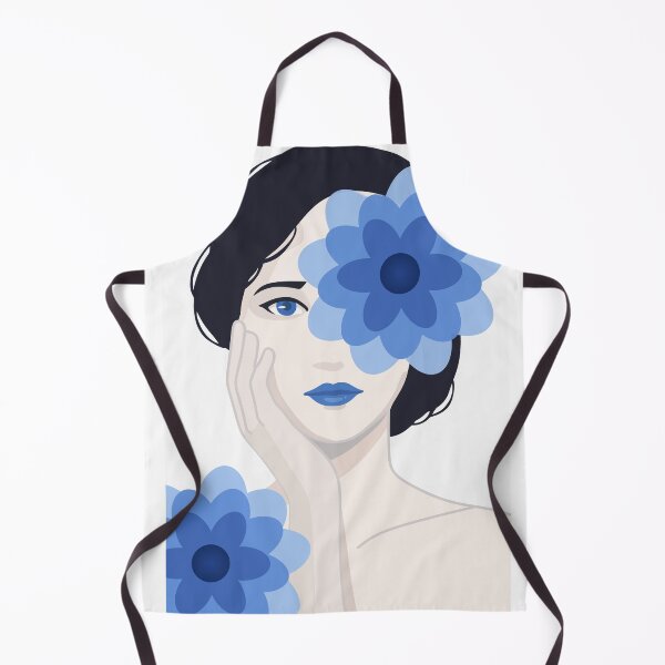 Item preview, Minimalist Woman Portrait Art, Blue Floral Decor designed and sold by Studio pod Burom.