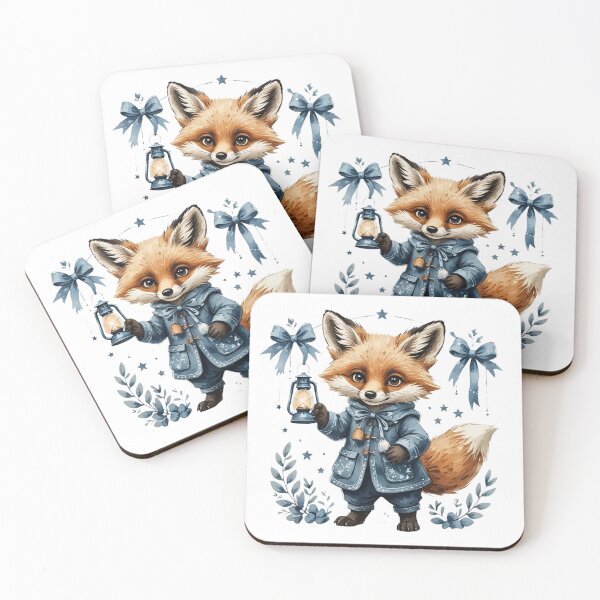 Item preview, Whimsical Watercolor Winter Fox Holding Lantern Blue Art designed and sold by AQUILAKREO.