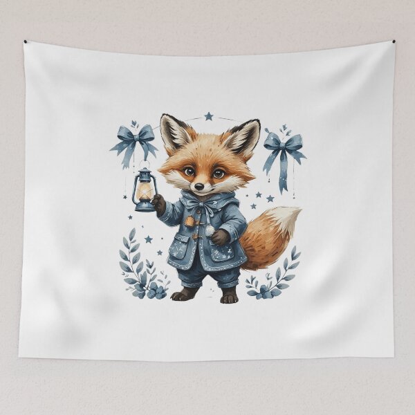 Item preview, Whimsical Watercolor Winter Fox Holding Lantern Blue Art designed and sold by AQUILAKREO.