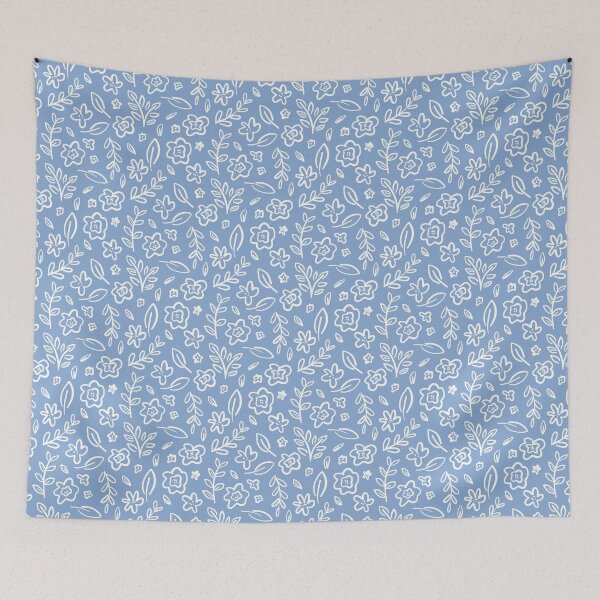 Item preview, Hand drawn sketched botanical pattern in blue designed and sold by Fern and Quill.
