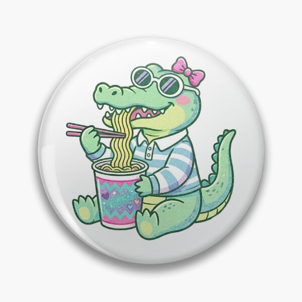 Item preview, Cute Crocodile Eating Ramen Preppy Pink Style designed and sold by Yellowriversss.