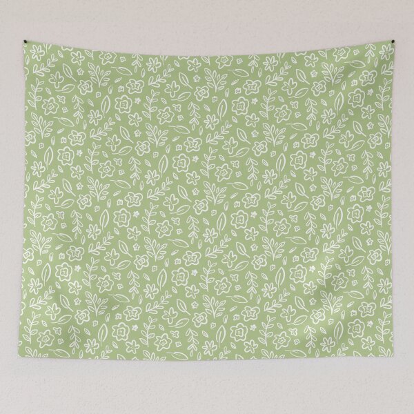 Item preview, Hand drawn sketched botanical pattern in lime green designed and sold by Fern and Quill.