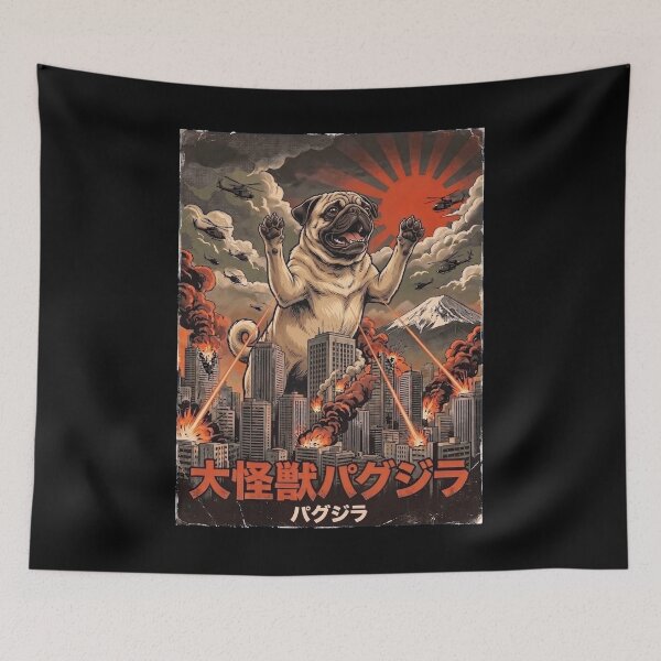 Item preview, Pug Dogzilla Japanese Fuji Art Dog Owner designed and sold by DoodleTortle.