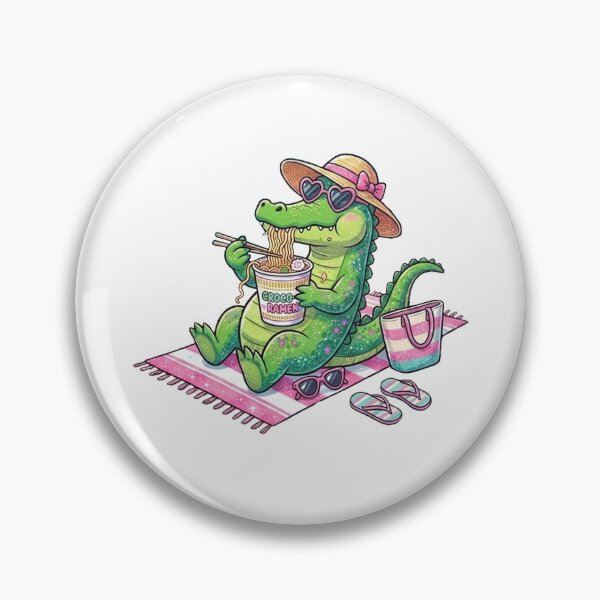 Item preview, Cute Alligator Eating Ramen Preppy Pink Summer Beach Vacation designed and sold by Yellowriversss.