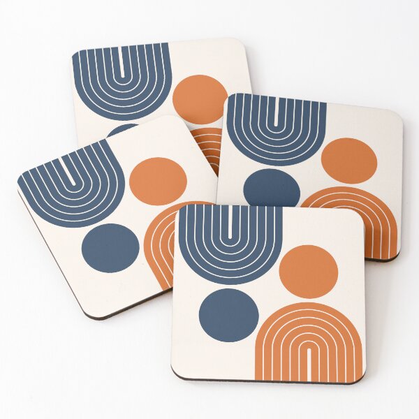 Item preview, Mid Century Modern Geometric Rainbow Arch Navy Blue and Terracotta Orange designed and sold by nineFlorals.