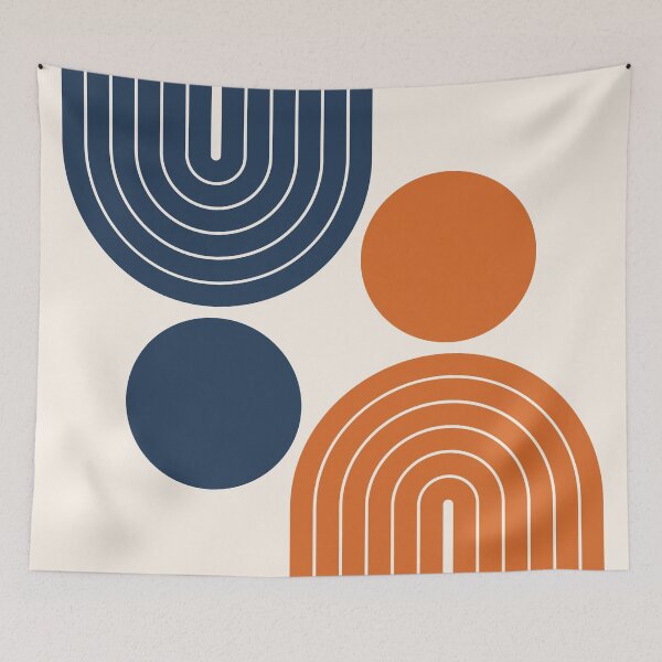 Item preview, Mid Century Modern Geometric Rainbow Arch Navy Blue and Terracotta Orange designed and sold by nineFlorals.