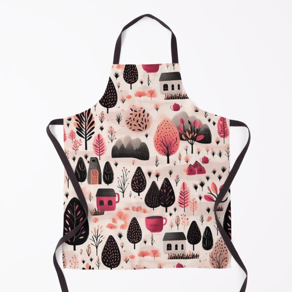 Item preview, Cozy Hygge Forest with Cute Houses and Coffee Mugs Seamless Pattern designed and sold by LYAN-STORE.