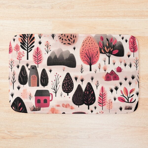 Item preview, Cozy Hygge Forest with Cute Houses and Coffee Mugs Seamless Pattern designed and sold by LYAN-STORE.