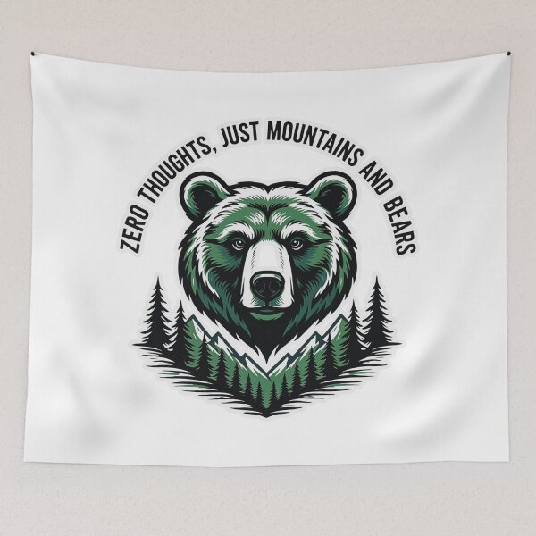 Item preview, Vintage Bear Head Illustration with Zero Thoughts, Just Mountains and Bears designed and sold by MerchlyMike.