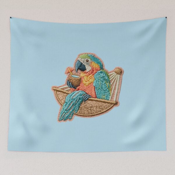 Item preview, Cute Embroidered Macaw on Beach Chair designed and sold by MegaNovaArt.