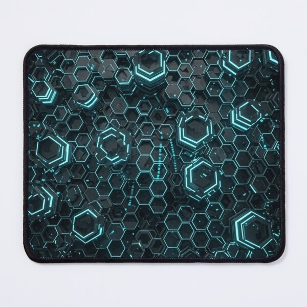 Item preview, Hexagon tech grid neon cyan futuristic texture cyberpunk sci-fi gaming pattern art designed and sold by icemanphotos.