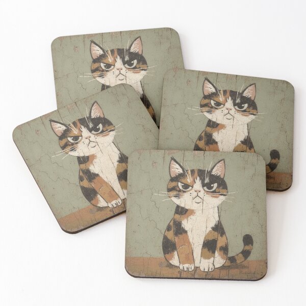 Item preview, Skeptical Calico Cat Raised Brow Folk Art designed and sold by PictorialWhimsy.