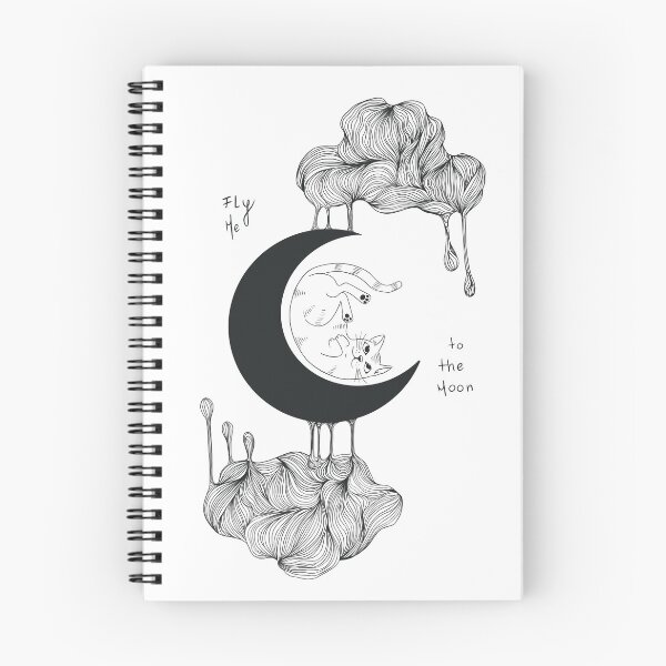 Item preview, Gato volador en la luna y nubes surrealistas hechas con líneas designed and sold by ArtedeSer.