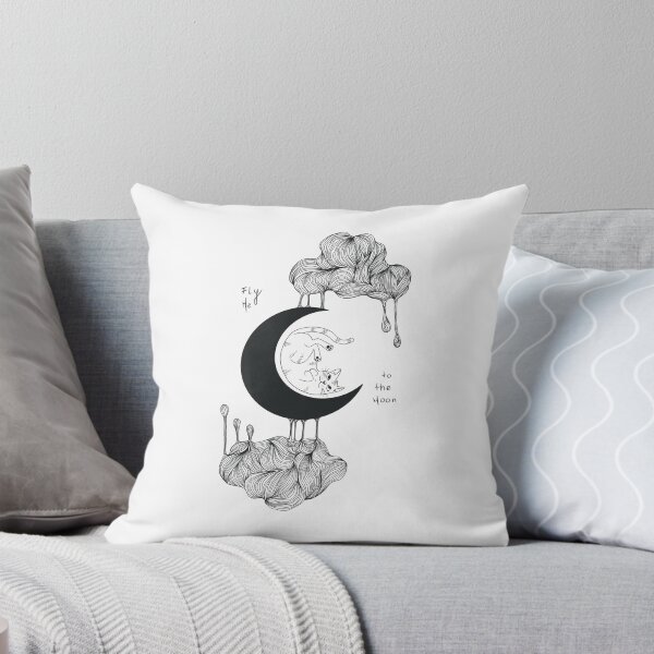 Item preview, Flying cat in the moon and surrealist clouds made with lines designed and sold by ArtedeSer.