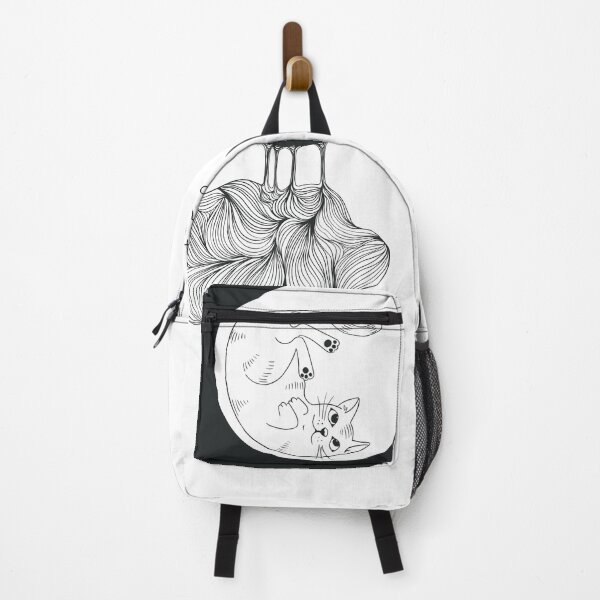 Item preview, Flying cat in the moon and surrealist clouds made with lines designed and sold by ArtedeSer.
