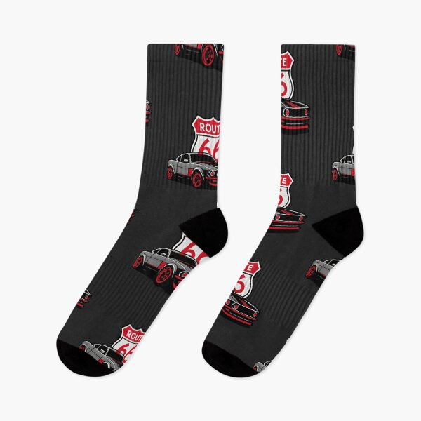 Item preview, Muscle Car on Route 66 – Black and Red Classic designed and sold by Les-Ink-Studio.