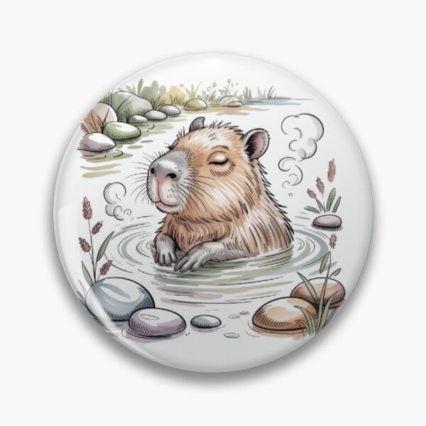 Item preview, Relaxing Capybara in a Hot Spring, Watercolor on a Black Background designed and sold by SharpAura25.