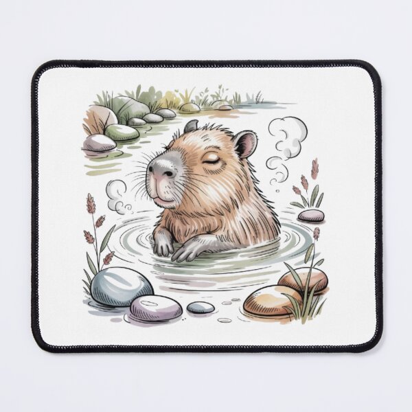 Item preview, Relaxing Capybara in a Hot Spring, Watercolor on a Black Background designed and sold by SharpAura25.