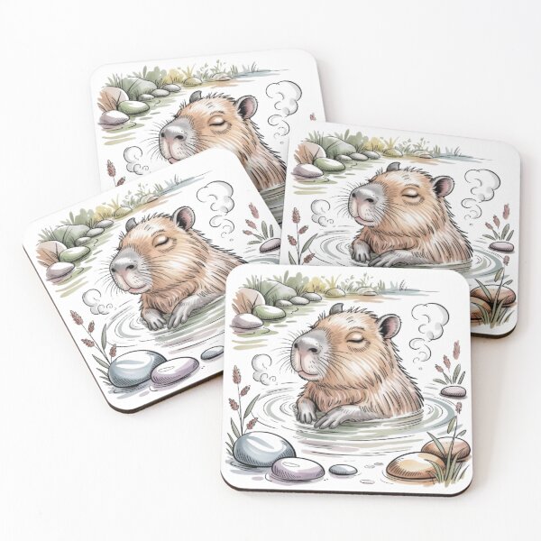 Item preview, Relaxing Capybara in a Hot Spring, Watercolor on a Black Background designed and sold by SharpAura25.
