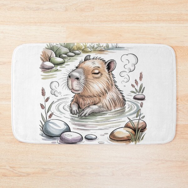 Item preview, Relaxing Capybara in a Hot Spring, Watercolor on a Black Background designed and sold by SharpAura25.