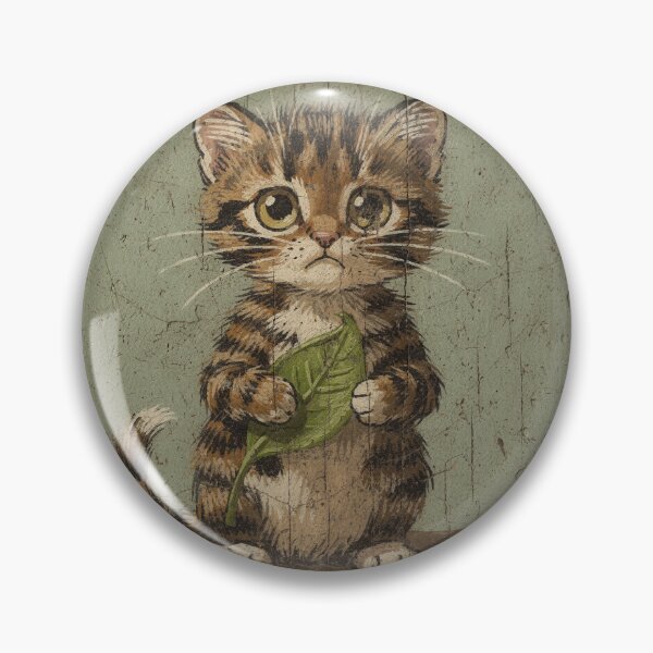 Item preview, Worried Tortoiseshell Kitten with a Leaf Folk Art designed and sold by PictorialWhimsy.