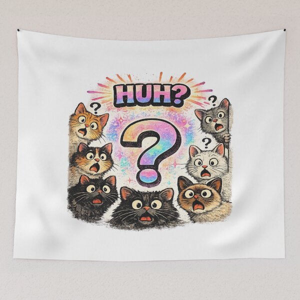 Item preview, HUH Funny Shocked Cat Meme Colorful Humor Confusion Gift designed and sold by irfanshikh.
