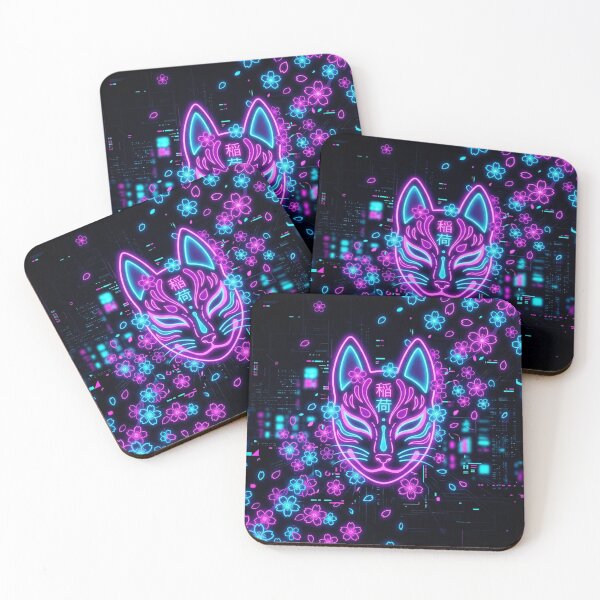 Item preview, Neon Cyberpunk Kitsune Mask & Cherry Blossoms designed and sold by Hikariha Studio.