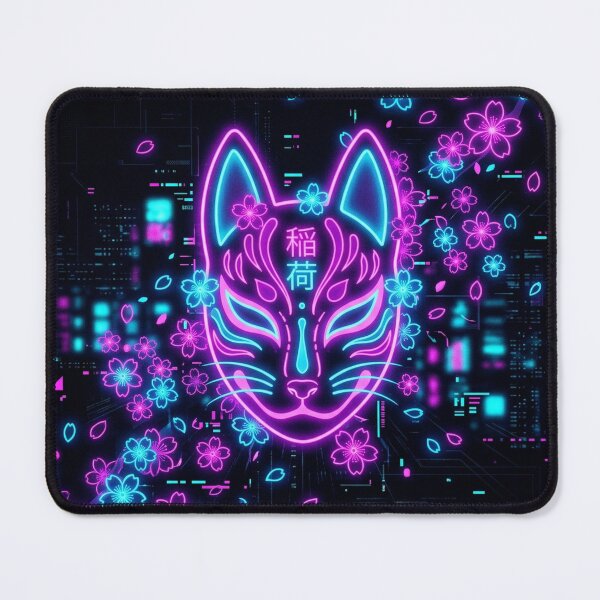 Item preview, Neon Cyberpunk Kitsune Mask & Cherry Blossoms designed and sold by Hikariha Studio.