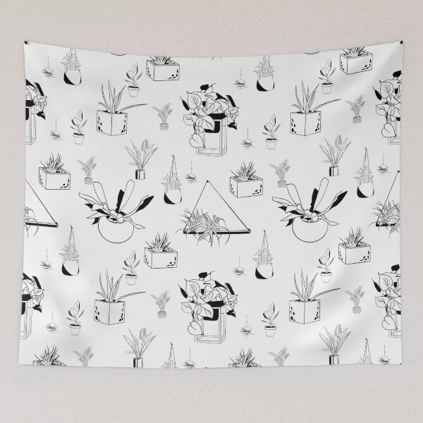 Item preview, Minimalist Houseplants Line Art Black and White Seamless Pattern designed and sold by LYAN-STORE.