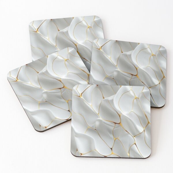 Item preview, Luxury White 3D Waves and Kintsugi Gold Cracks Abstract Pattern designed and sold by LYAN-STORE.