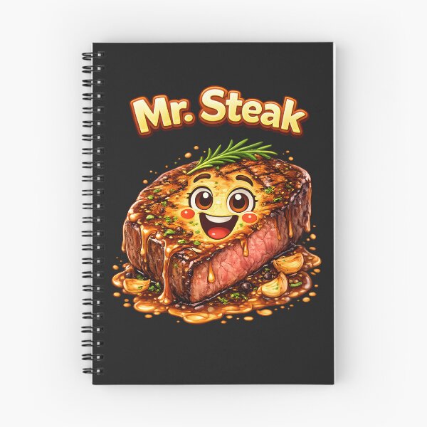 Aperçu de l'œuvre Monsieur Steak – Personnage de steak juteux et souriant avec sauce créée et vendue par Les-Ink-Studio.
