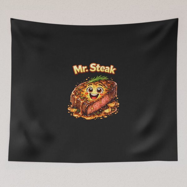 Artikelvorschau, Herr Steak – Lächelnde, saftige Steakfigur mit Soße entworfen und verkauft von Les-Ink-Studio.