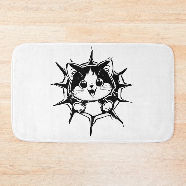 Item preview, Cute Cartoon Kitten Bursting Through Cracked Wall Black and White Design designed and sold by Kavya Art.