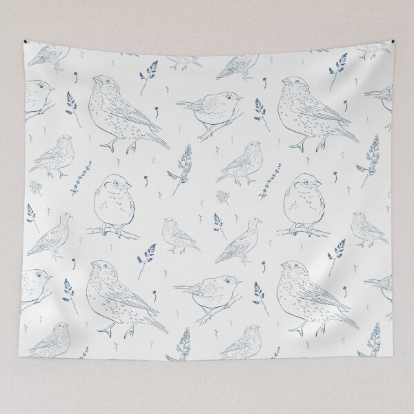 Item preview, Vintage Blue Toile Forest Birds and Botanical Pattern designed and sold by LYAN-STORE.