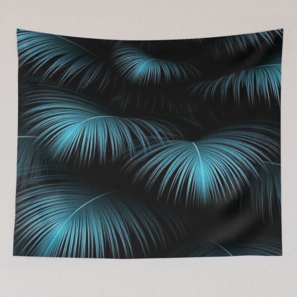 Item preview, Dark Teal Neon Palm Leaves - Tropical Midnight Botanical Pattern designed and sold by LYAN-STORE.