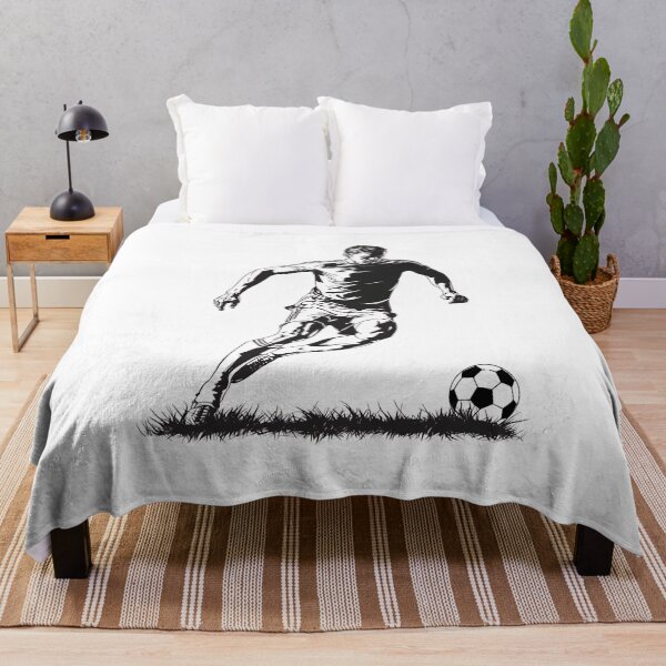 Item preview, Soccer Player Silhouette Dribbling Ball Black and White Sports Design designed and sold by Kavya Art.