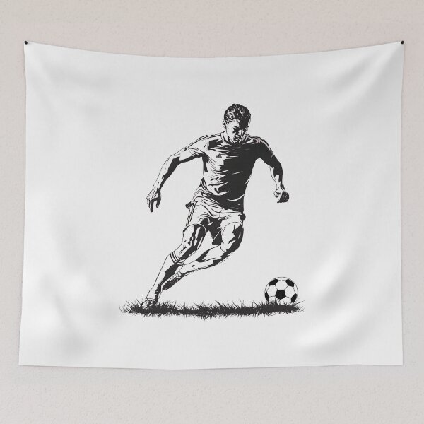 Item preview, Soccer Player Silhouette Dribbling Ball Black and White Sports Design designed and sold by Kavya Art.