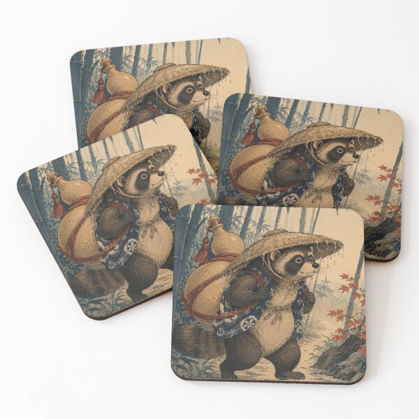 Item preview, Gourd Traveler - Vintage Japanese Tanuki Ukiyo-e Woodblock designed and sold by bapupa.