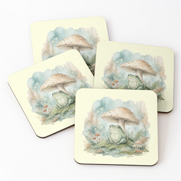 Item preview, Cozy Rainy Day Frog Under Mushroom Shelter designed and sold by GrabaHuk.