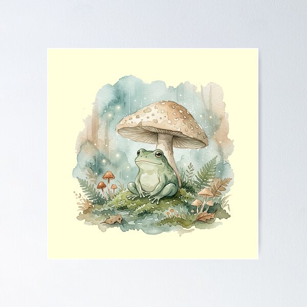 Item preview, Cozy Rainy Day Frog Under Mushroom Shelter designed and sold by GrabaHuk.