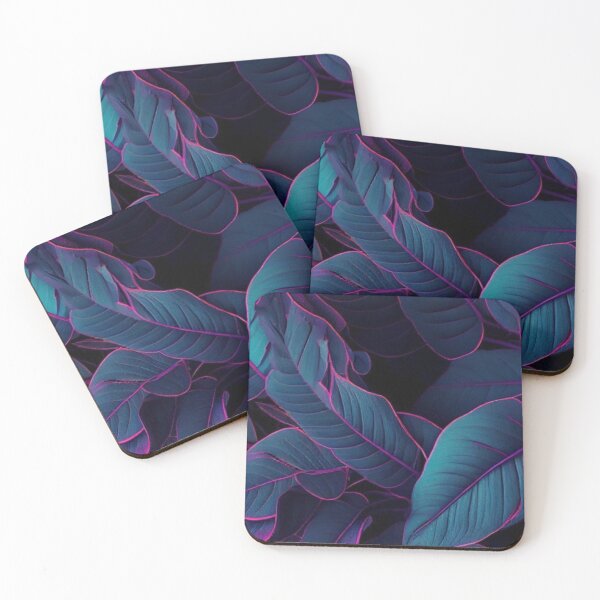 Item preview, Neon Tropical Leaves - Cyberpunk Blue and Purple Palm Foliage designed and sold by LYAN-STORE.