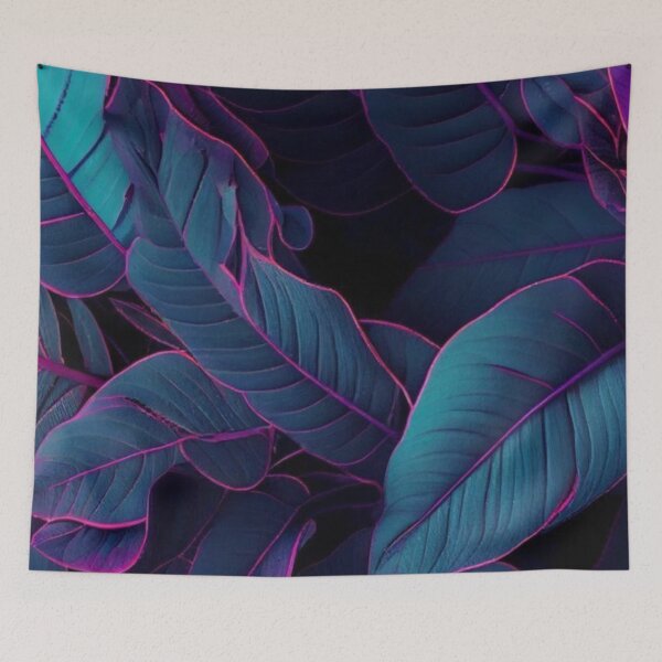 Item preview, Neon Tropical Leaves - Cyberpunk Blue and Purple Palm Foliage designed and sold by LYAN-STORE.