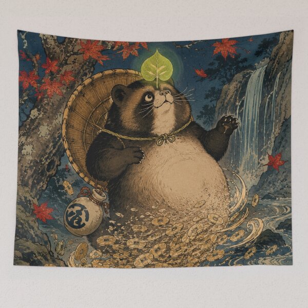 Item preview, Leaf Transformation - Vintage Japanese Tanuki Ukiyo-e Woodblock designed and sold by bapupa.